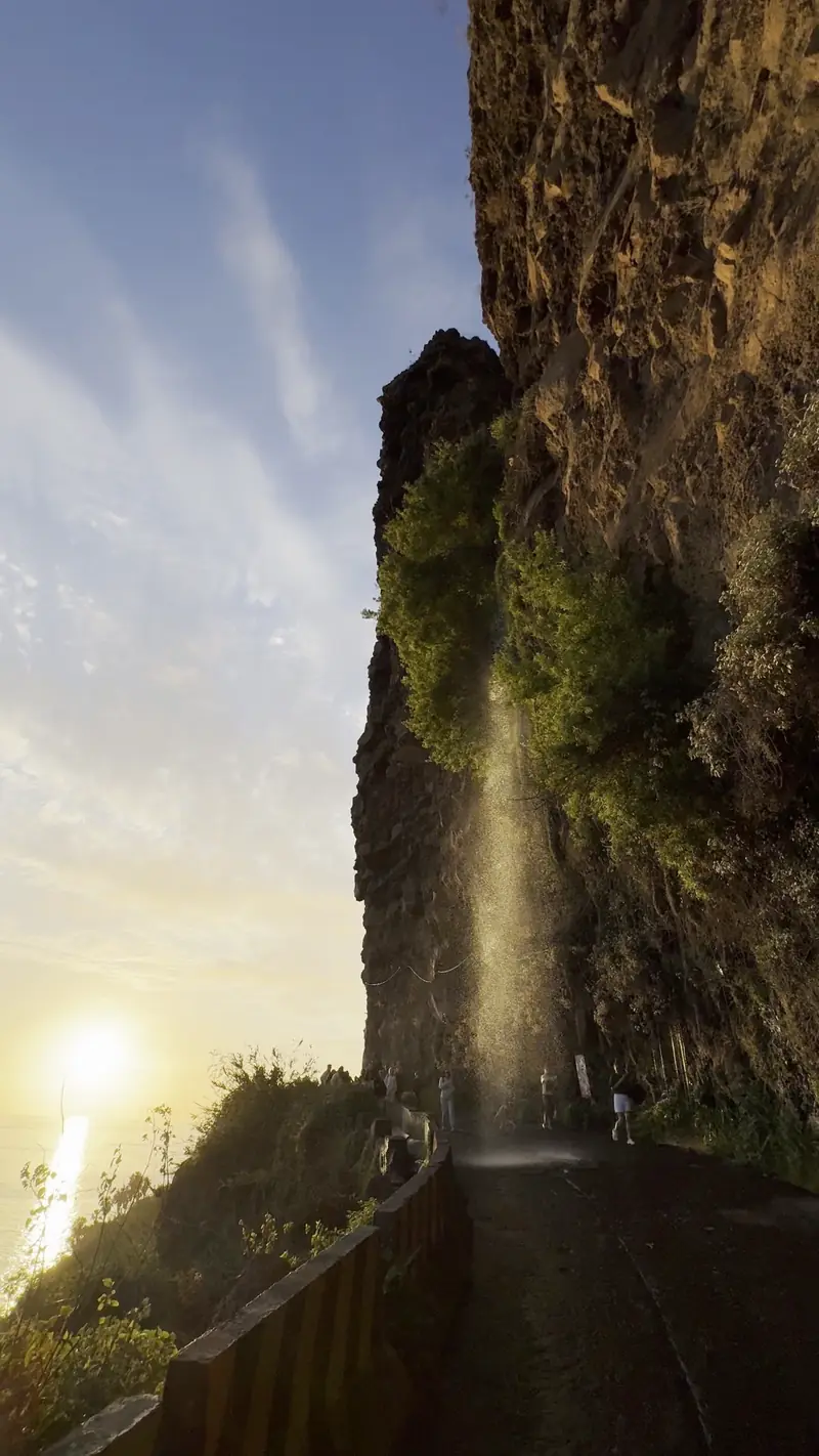 Golden hour by a waterfall on the southwest coast
